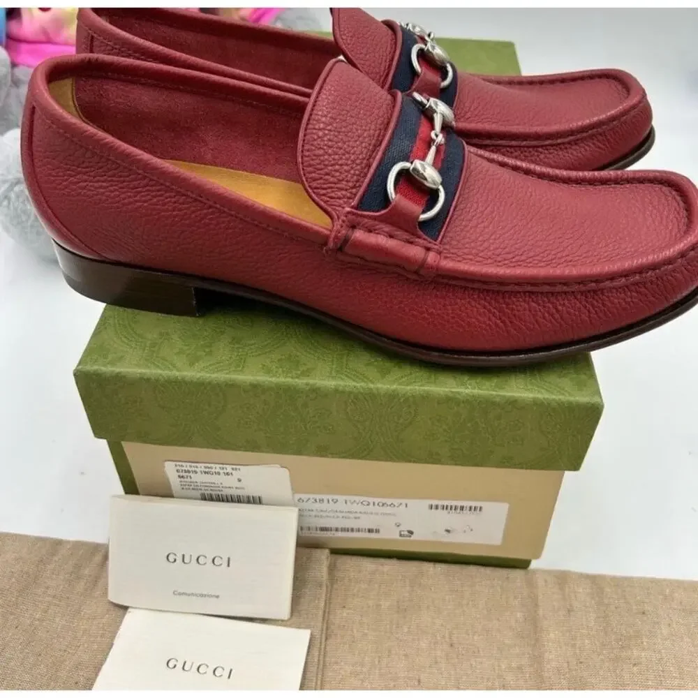 Men's Gucci horse bit web striped loafer size 9 fit 9.5 US made in Italy